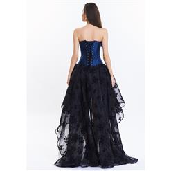 Women's Victorian 14 Steel Boned Embroidery Overbust Corset High-low Organza Skirt Set N14697
