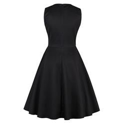 Women's Round Neck Sleeveless Black Casual Day Dress N14731