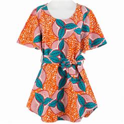 Women's Casual Round Neck Short Sleeve African Print Tunic Top N14785