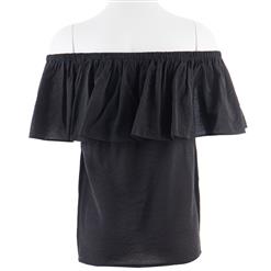 Sexy Summer Casual Black Ruffle Off Shoulder Blouse N14787