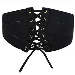 Fashion Black Cross Bandage Front Lace-up Elastic Back Zipper Wide Waist Belt N14806