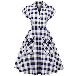 Retro Dresses for Women 1960, Vintage Dresses 1950's, Casual Day Dress, Sexy Dresses for Women Cocktail, Cheap Party Dress, Blue Checked Dress, #N14813