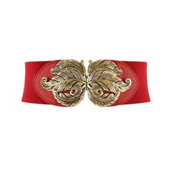 Vintage Metal Leaf Buckle Stretch Wide Waist Belt Waistband For Women N14833