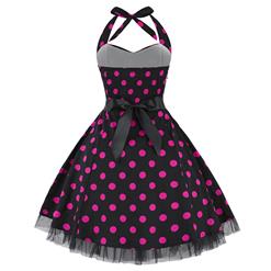 Vintage Sweetheart Neckline Halter Backless Polka Dot Casual Swing Knee-length Dress N14843