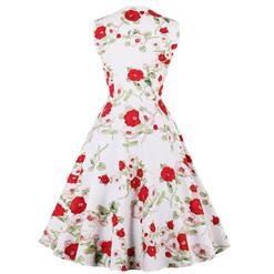 Vintage Rockabilly Floral Print Sleeveless Patchwork Casual Cocktail Day Dress N14859