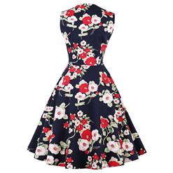 Vintage Rockabilly Floral Print Sleeveless Patchwork Casual Cocktail Day Dress N14860