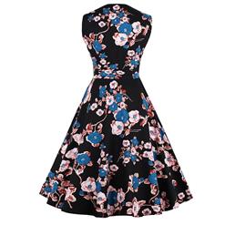 Vintage Rockabilly Floral Print Sleeveless Patchwork Casual Cocktail Day Dress N14861