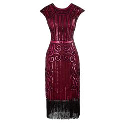 1920s Vintage Dresses for Women, Red Bodycon Dress, 1920s Fashion Dress for Women, Sequin Cap Sleeve Dress, Women's Flapper Dresses 1920s, #N14884