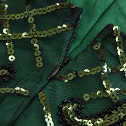 Women's Vintage 1920s Style Green Cap Sleeve Sequin Fringe Flapper Dress N14885