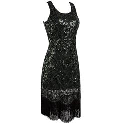 Women's Vintage 1920s Round Neck Sleeveless Sequined Tassels Gatsby Flapper Dress N14888