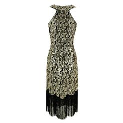 Women's Vintage 1920s Round Neck Sleeveless Sequined Tassels Gatsby Flapper Dress N14889