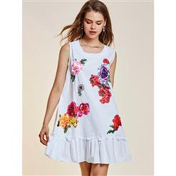 Mini Dresses, Casual Dresses For Women, Daily Dresses, Slim Fitting A-line Dresses, Bateau Neck Dress, Floral Print Dress, #N14911