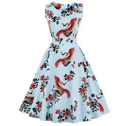 1950's Vintage Bateau Neck Floral Print Sleeveless Dress N14926