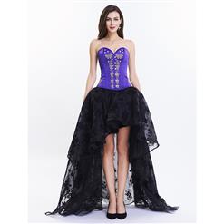 Women's Vintage Floral Embroidery Corset High-low Organza Skirt Set N14952
