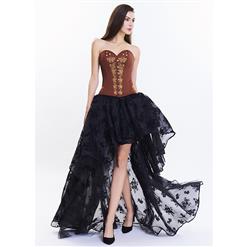 Women's Vintage Floral Embroidery Corset High-low Organza Skirt Set N14953