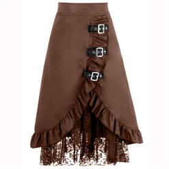 Steampunk Brown Skirt, Lace Skirt for Women, Gothic Cosplay Skirt, Halloween Costume Skirt, Plus Size Skirt, #N14978