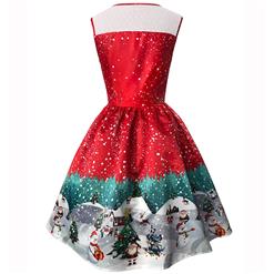Women's Round Neck Sleeveless Printed Flared Cocktail Party Christmas Dress N14992