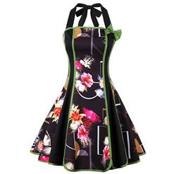 Vintage Dresses for Women, Sexy Dresses for Women Cocktail Party, Casual Mini dress, Flower Print Swing Daily Dress, Halter Mini Dresses, #N14998