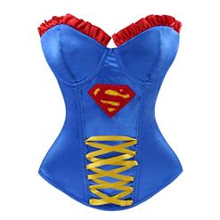 Women's Strapless Underwire Cup Plastic Boned Superwomen Halloween Overbust Corset N15009