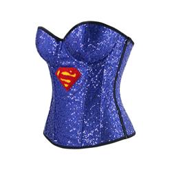 Women's Strapless 8 Plastic Boned Sequined Superwomen Halloween Costume Overbust Corset N15013