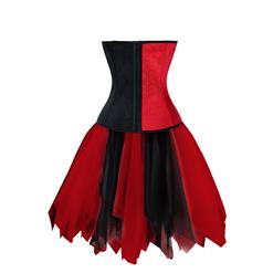 Women's Underwire Cup Plastic Boned Clown Corset Tulle Petticoat Set Halloween Costume N15017