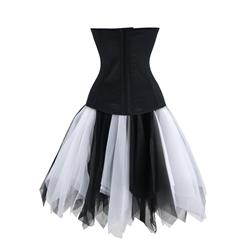 Women's Underwire Cup Plastic Boned Flashgal Corset Tulle Petticoat Set Halloween Costume N15019