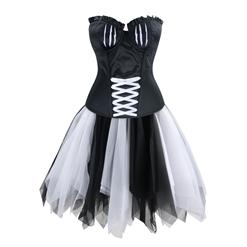 Women's Underwire Cup Plastic Boned Flashgal Corset Tulle Petticoat Set Halloween Costume N15019