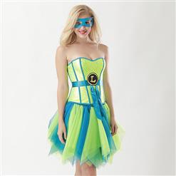 Women's 8 Plastic Boned Superhero Corset Tulle Petticoat Set Halloween Costume N15024