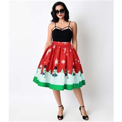 Women's Christmas Printed Stretchy Flared A-line Skater Skirt N15068