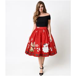 Women's Christmas Printed Stretchy Flared A-line Skater Skirt N15072