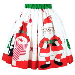 Women's Cute Snowman Santa Claus Print Stretchy Flared A-line Skater Christmas Skirt N15078