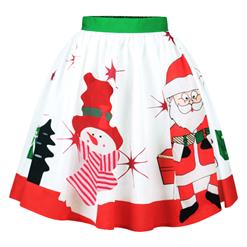 Women's Cute Snowman Santa Claus Print Stretchy Flared A-line Skater Christmas Skirt N15078