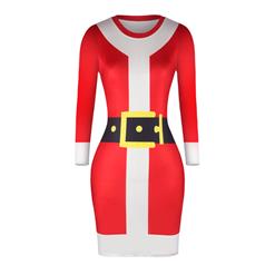 Women's Christmas Dress, Bodycon Christmas Dress, Long Sleeve Christmas Dress, Womens Christmas Deer Print Dress, Round Neck Midi Dress, #N15082
