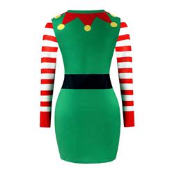 Women's Christmas Round Neck Long Sleeve Christmas Costume Print Bodycon Dress N15083
