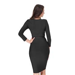 Women's Sexy Deep V Front Long Sleeve Bodycon Bandage Party Dress N15132