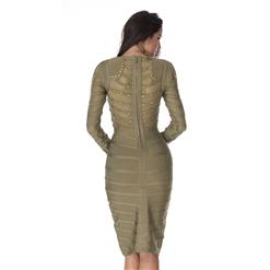 Women's Sexy Mesh Long Sleeve Metal Studded Bodycon Bandage Party Dress N15135