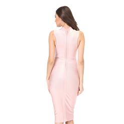 Women‘s Sexy Pink High Neck Sleeveless Bodycon Midi Party Dress N15141