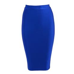 Women's Sexy OL Svelte Pure Blue Stretchy High Waist Bodycon Bandage Skirt N15188