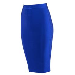 Women's Sexy OL Svelte Pure Blue Stretchy High Waist Bodycon Bandage Skirt N15188