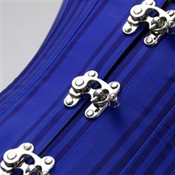 Women's Blue 12 Steel Boned Stripe Waistcoat Vest Underbust Corset N15190