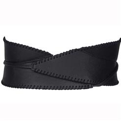 Fashion Black Faux Leather Around Self Tie Patchwork Wide Girdle Waist Belt N15198