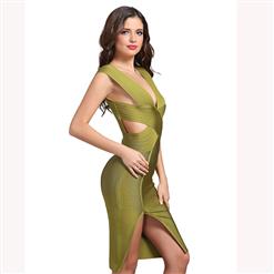 Women's Sexy Sleeveless Deep V Neck Cut-out Backless Slit Bodycon Party Dress N15222