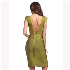 Women's Sexy Sleeveless Deep V Neck Cut-out Backless Slit Bodycon Party Dress N15222