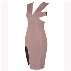 Women's Sexy Sleeveless Deep V Neck Cut-out Backless Slit Bodycon Party Dress N15225