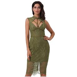 Women's Sexy Sleeveless Lace Strappy Backless Slit Bodycon Bandage Party Dress N15239