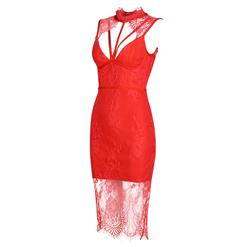 Women's Sexy Sleeveless Lace Strappy Backless Slit Bodycon Bandage Party Dress N15240