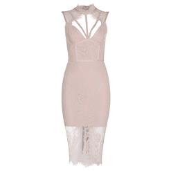 Women's Sexy Sleeveless Lace Strappy Backless Slit Bodycon Bandage Party Dress N15241