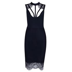 Women's Sexy Sleeveless Lace Strappy Backless Slit Bodycon Bandage Party Dress N15242