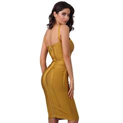 Women's Sexy Khaki V Neck Shoulder Straps Backless Bodycon Bandage Dress N15244
