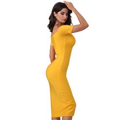 Women's Sexy Yellow Sweetheart Neck Off Shoulder Bodycon Bandage Party Dress N15245